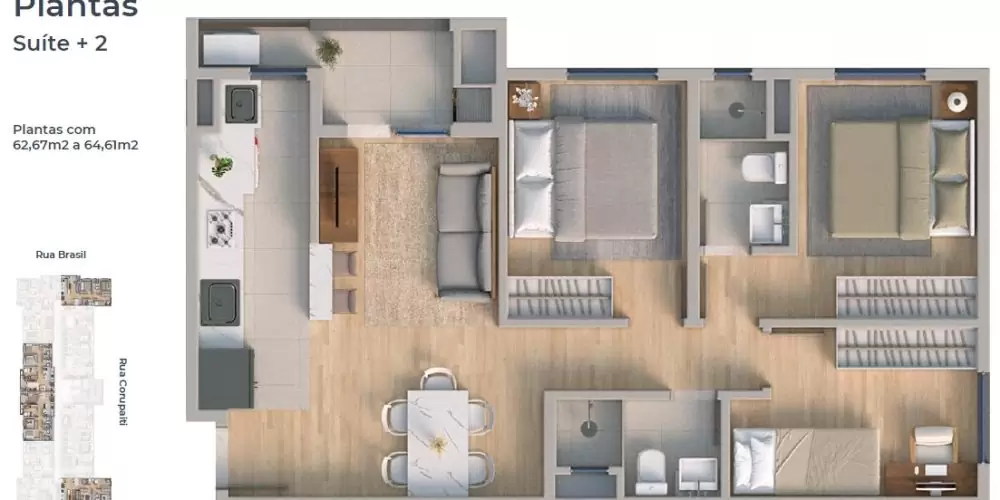 Planta suíte + 2 dorm